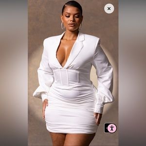 Plus White Constructed Corset Waist Blazer Dress